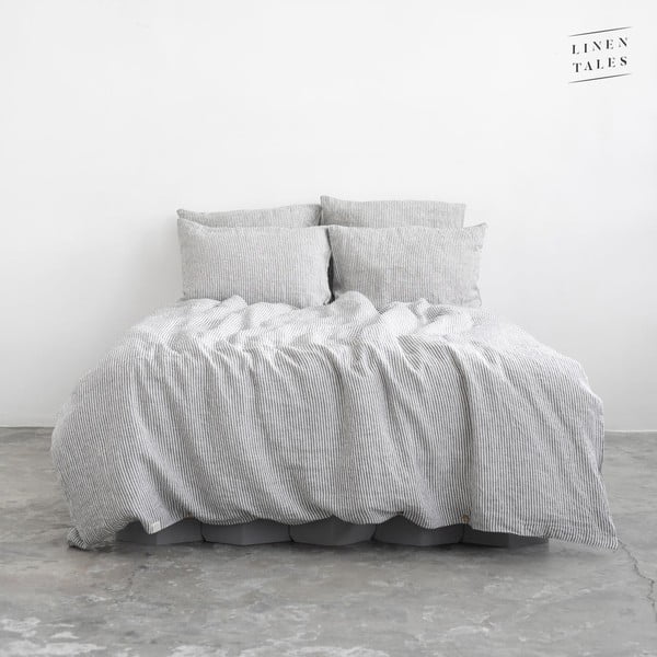 Biancheria da letto in lino bianco e nero 220x200 cm Thin Black Stripes - Linen Tales