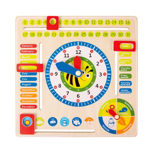 Orologio da pratica in legno per bambini e stagioni Data, ora e stagione - Legler