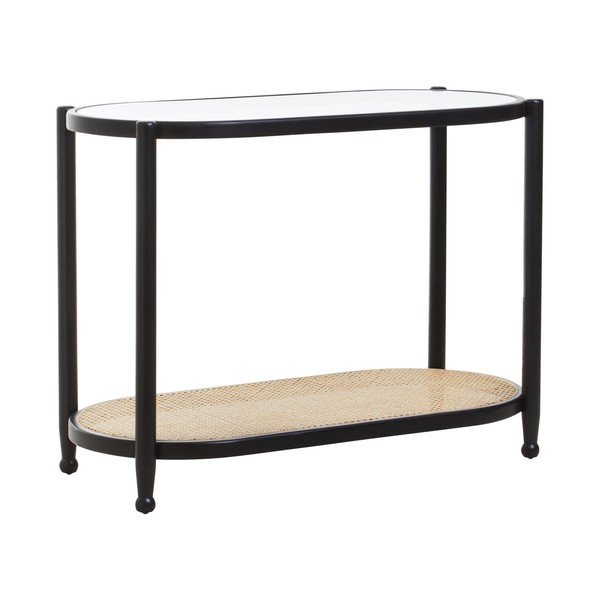 Tavolo consolle nero/di colore naturale con piano in vetro 49x100 cm Cebu – Premier Housewares