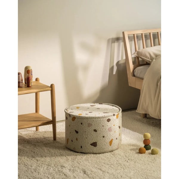 Pouf per bambini bianco con rivestimento in bouclé e ciniglia Terrazzo – Wigiwama-image-1
