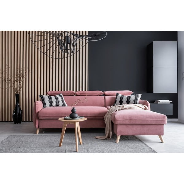 Divano letto angolare in velluto rosa chiaro (angolo destro) Sweet Harmony - Miuform-image-1