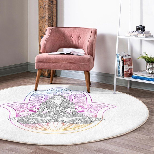 Tappeto rotondo lavabile bianco adatto a robot aspirapolvere ø 120 cm Comfort - Mila Home-image-3