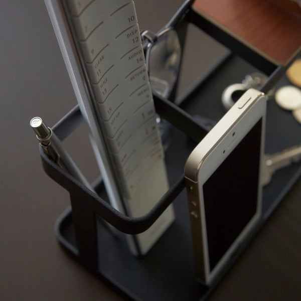 Supporto multifunzionale nero con dettaglio in legno di faggio Desk Bar Tower - YAMAZAKI-image-1