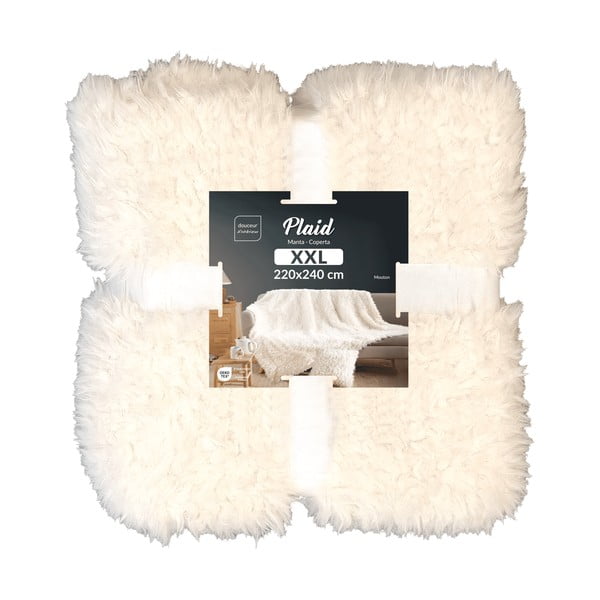 Coperta color crema in pelliccia finta 220x240 cm Mouton – douceur d'intérieur-image-4