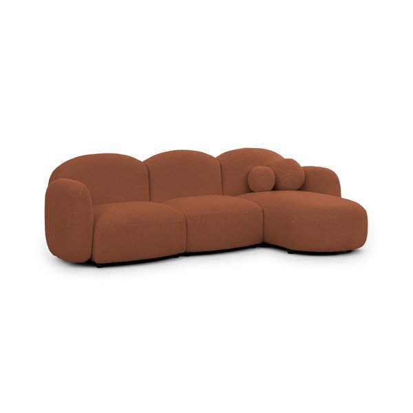 Divano angolare color terracotta (con penisola a destra/con chaise lounge) con rivestimento in bouclé Orbit – Ropez