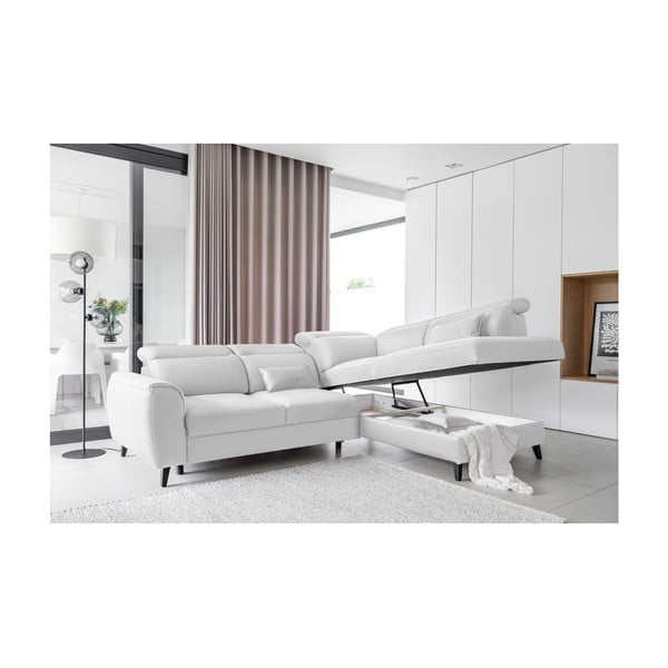 Divano angolare bianco allungabile/con contenitore (con penisola a destra/a L) e rivestimento in velluto Noble – ELTAP-image-3