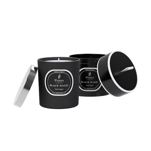 Candela profumata Black Magic alla vaniglia, patchouli e lavanda, 45 ore di combustione - Parks Candles London