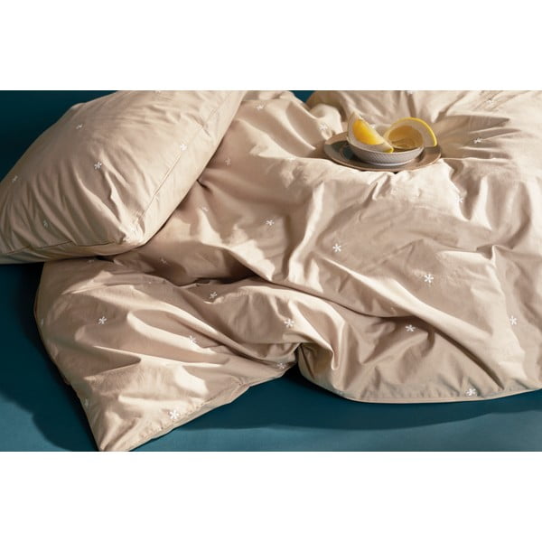 Set copripiumino e federa beige in percalle di cotone per letto singolo 140x200 cm Daisy – JUNA-image-2