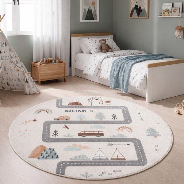 Tappeto per bambini color crema lavabile ø120 cm Coco 1134 – Ayyildiz Carpets-image-1