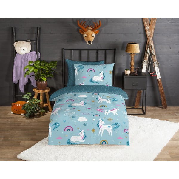 Set lenzuola letto per bambini una piazza e mezza in flanella 140x200 cm Snowycorn - Good Morning-image-1