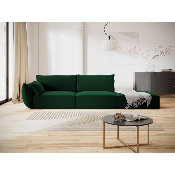 Divano verde scuro con penisola a sinistra con rivestimento in velluto 264 cm Vanda – Mazzini Sofas-image-1