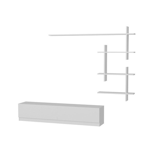 Set di cassettiere TV e mensole a muro bianche Ahenk - Woody Fashion-image-1