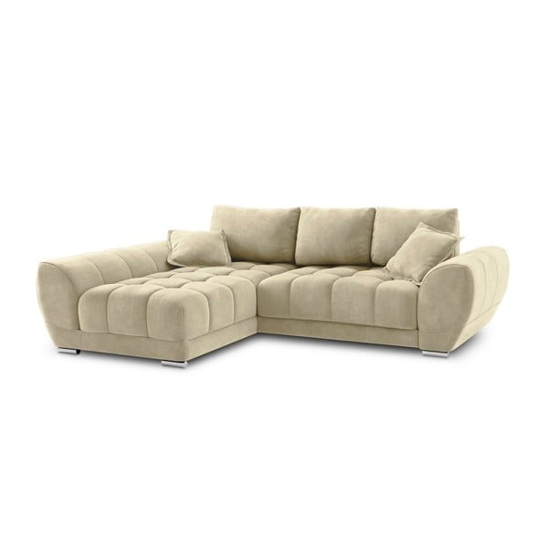 Divano letto angolare beige con rivestimento in velluto, angolo sinistro Nuage - Windsor & Co Sofas-image-2