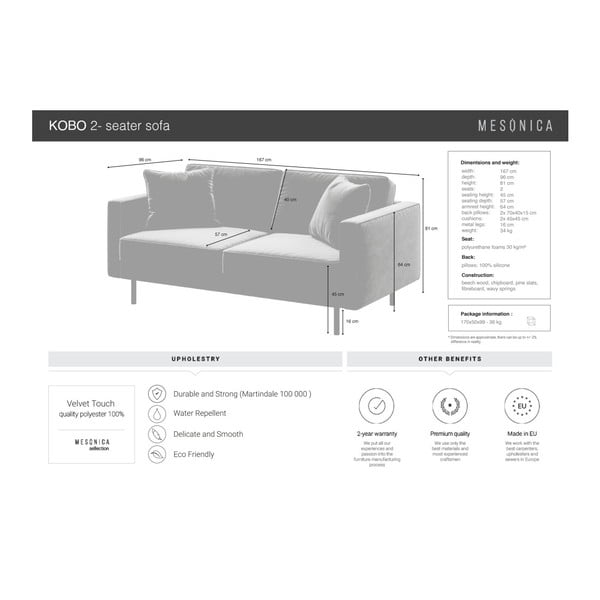 Divano in velluto verde 167 cm Kobo - MESONICA-image-4
