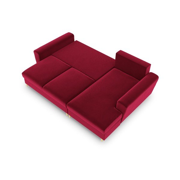 Divano angolare rosso allungabile e con contenitore (con penisola a destra/con chaise lounge) con rivestimento in velluto Kyoto – Cosmopolitan Design-image-2