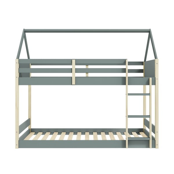 Letto da bambini a forma di casa/a castello di colore naturale/verde polveroso con rete inclusa 90x190 cm Valka – Marckeric-image-1