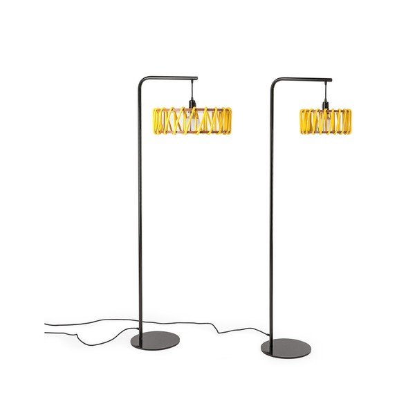 Lampada da terra con struttura nera e piccolo paralume giallo Macaron - EMKO-image-4