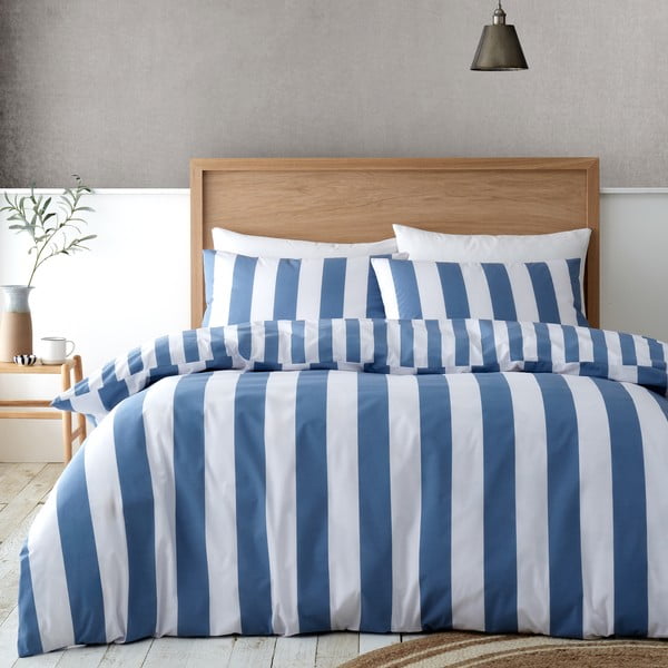 Biancheria matrimoniale estesa bianca e blu 230x220 cm Cove Stripe - Catherine Lansfield