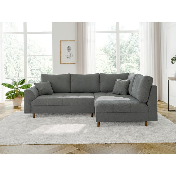 Divano angolare grigio (con penisola a destra/a L) con rivestimento in bouclé Ariella – Ropez-image-1