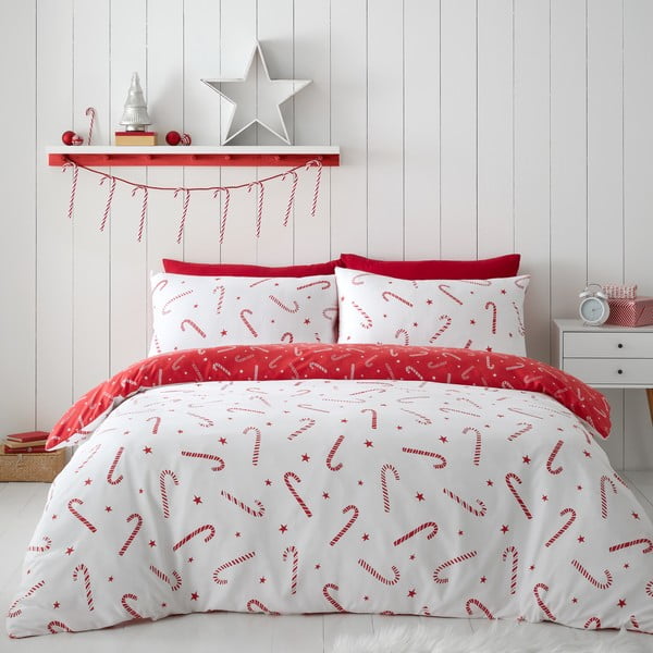 Biancheria da letto estesa rossa e bianca per letto matrimoniale 200x200 cm Candy Cane - Catherine Lansfield