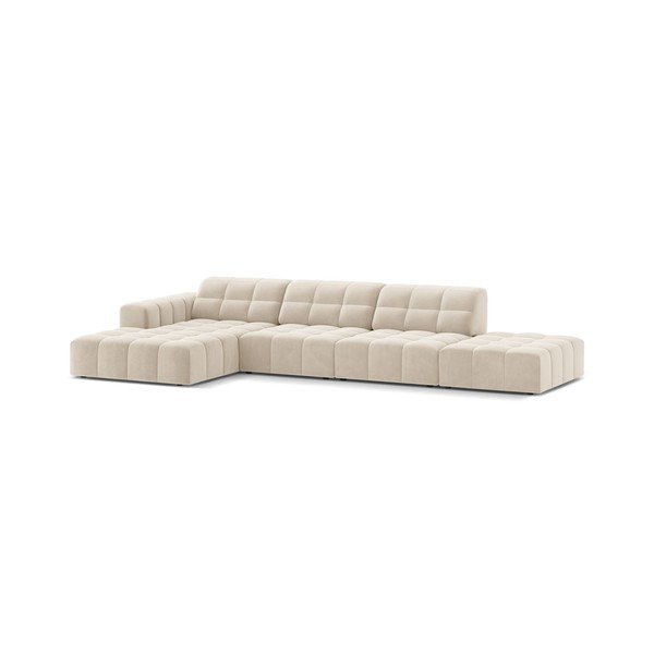 Divano angolare color crema (con penisola a sinistra/con chaise lounge) con rivestimento in velluto Chicago – Cosmopolitan Design-image-1