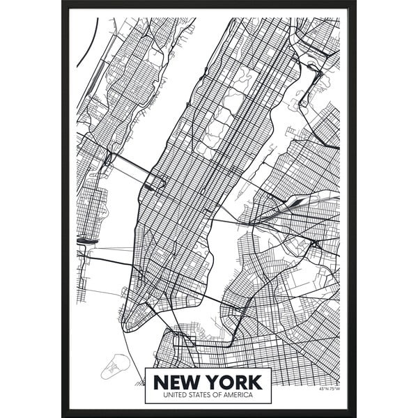 Poster da parete in cornice MAP/NEWYORK, 50 x 70 cm Map New York - DecoKing