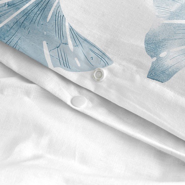 Copripiumino in cotone bianco e blu per letto singolo 140x200 cm Ginkgo - Blanc-image-3