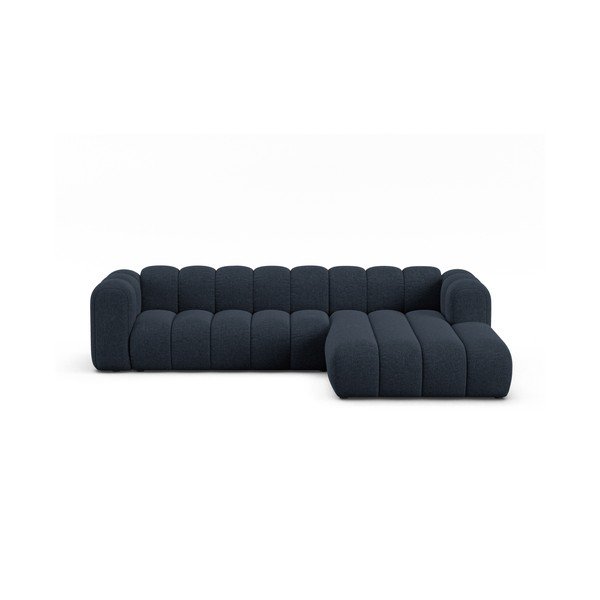 Divano angolare blu scuro (con penisola a destra/con chaise lounge) con rivestimento in ciniglia Lupine – Micadoni 