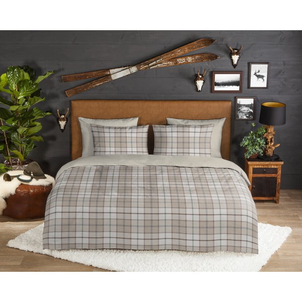 Set lenzuola letto una piazza e mezza in flanella tortora 140x220 cm Bernardus - Good Morning-image-1