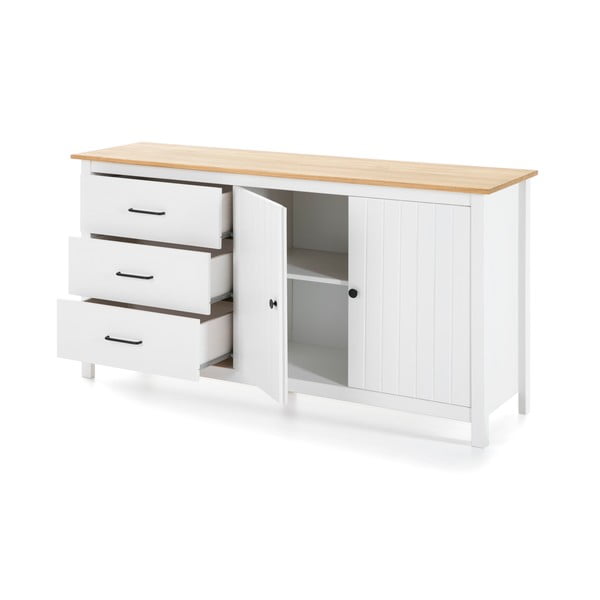 Cassettiera bassa bianca in legno di pino 150x80 cm Miranda - Marckeric-image-4