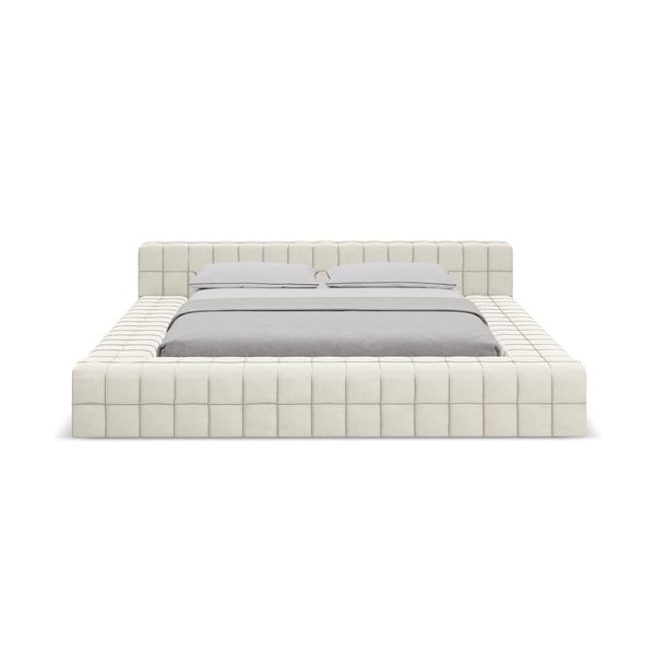 Letto matrimoniale imbottito crema con griglia 160x200 cm Akela - Makamii-image-2