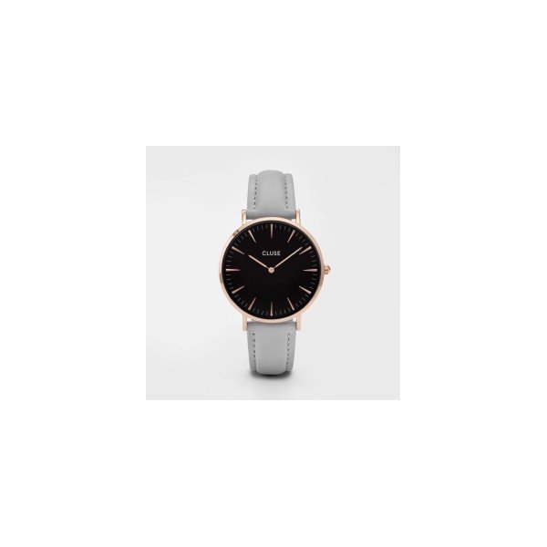 Orologio da donna con cinturino in pelle grigia e dettagli in oro rosa La Bohéme - Cluse