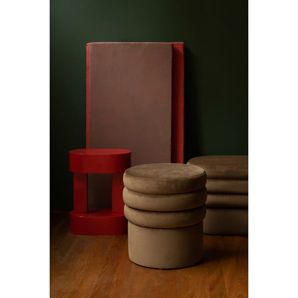 Poggiapiedi marrone con rivestimento in velluto Aditi – Dutchbone-image-1