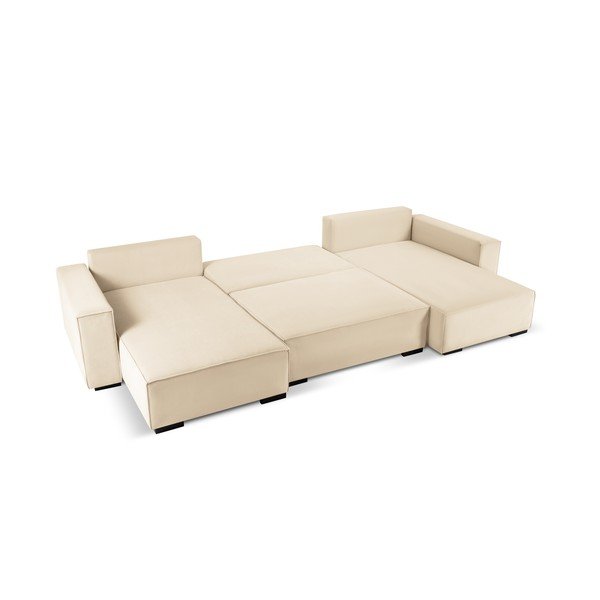 Divano letto a U in velluto a coste beige Azalea - Mazzini Sofas-image-3
