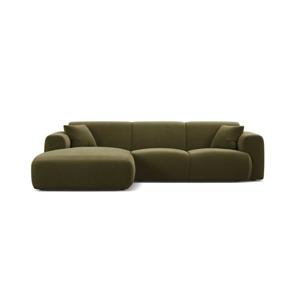 Divano angolare color kaki (con penisola a sinistra/con chaise lounge) con rivestimento in velluto Molino – Micadoni 