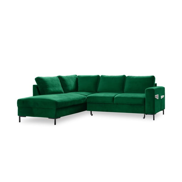 Divano letto angolare in velluto verde scuro (angolo sinistro) Lofty Lilly - Miuform