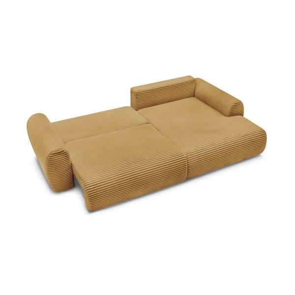 Divano angolare color senape allungabile (con penisola a destra) con rivestimento in velluto a coste Lucien – Bobochic Paris-image-4