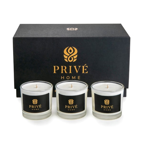 Set di 3 candele profumate bianche Delice d'Orient/Safran-Ambre Noir/Black Wood - Privé Home