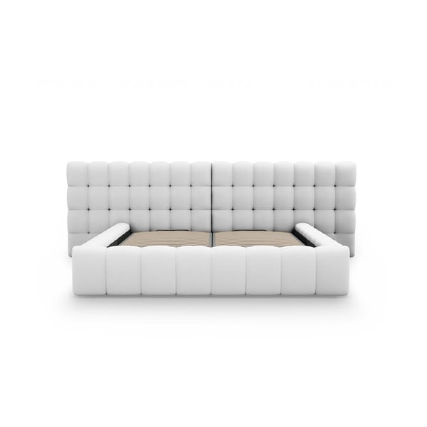 Letto matrimoniale imbottito grigio chiaro con spazio contenitivo e rete 200x200 cm Mamaia - Micadoni Home-image-4