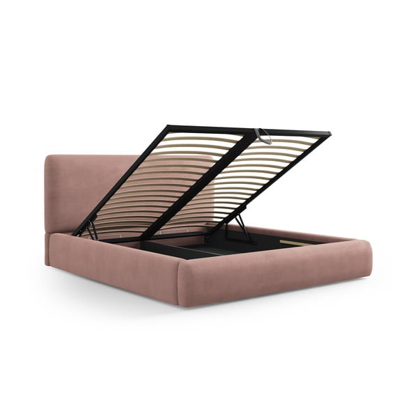 Letto matrimoniale imbottito rosa con contenitore e doghe 140x200 cm Colonel - Cosmopolitan Design-image-2