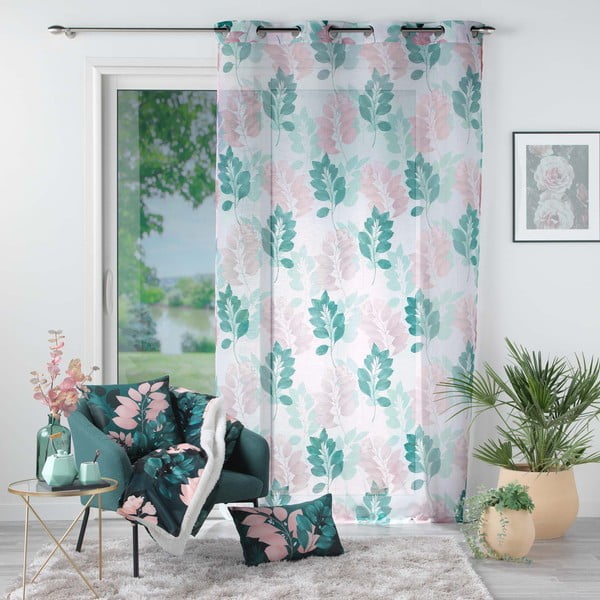 Tenda in voile bianco-verde 140x280 cm Belline - douceur d'intérieur-image-2