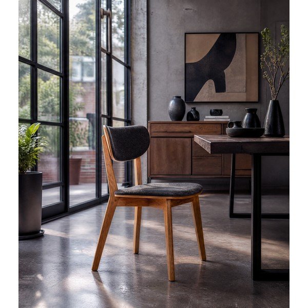 Sedia da pranzo in rovere marrone con seduta grigio scuro Cato - Rowico-image-3