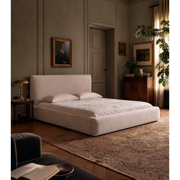 Letto matrimoniale imbottito beige con vano contenitore e doghe 160x200 cm Colonel - Cosmopolitan Design-image-1