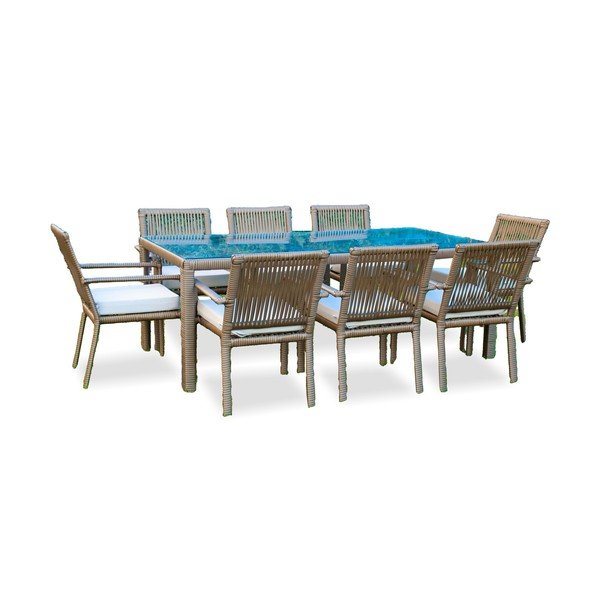 Set da pranzo da giardino in rattan artificiale marrone e crema per 8 persone Leros - Floriane Garden