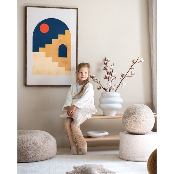 Pouf per bambini color crema con rivestimento in bouclé – Wigiwama-image-1