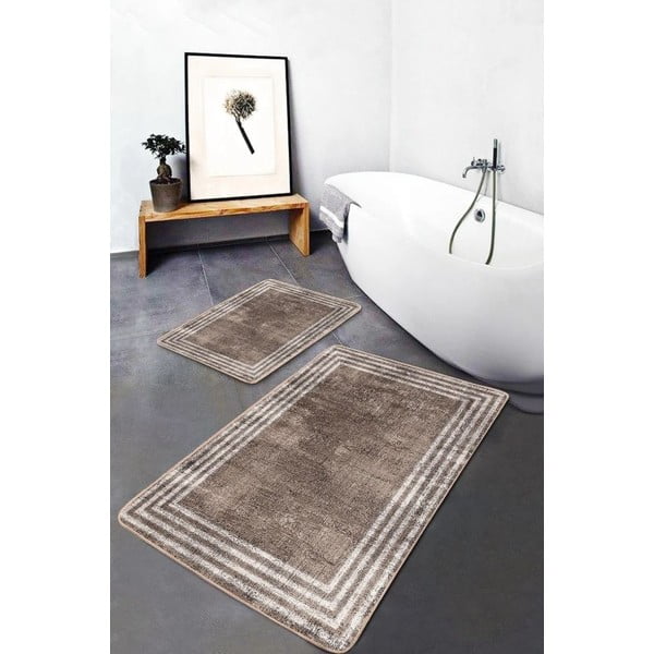 Set di tappetini per il bagno marroni in velluto 2 pz 60x100 cm – Mila Home-image-3