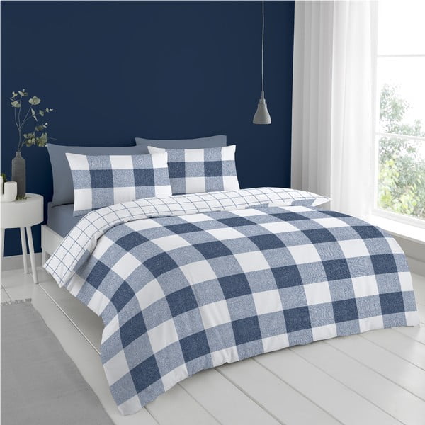 Biancheria da letto bianca e blu 200x135 cm Bold Check - Cloudsoft-image-2