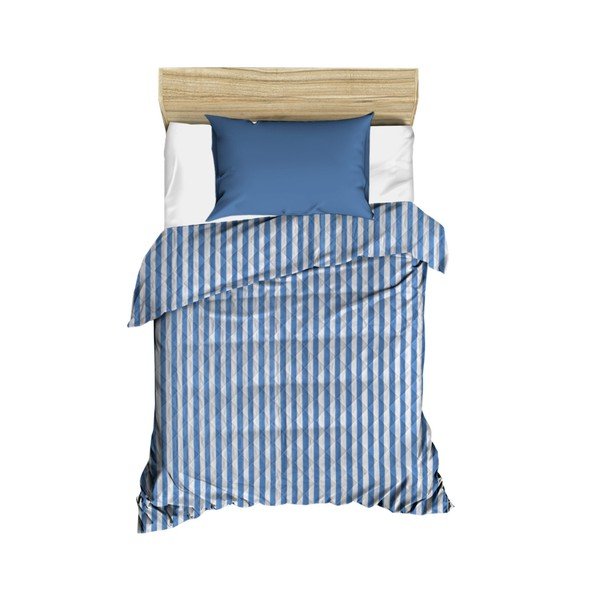 Modro-bílý pruhovaný prošívaný přehoz přes postel Stripes, 160 x 230 cm