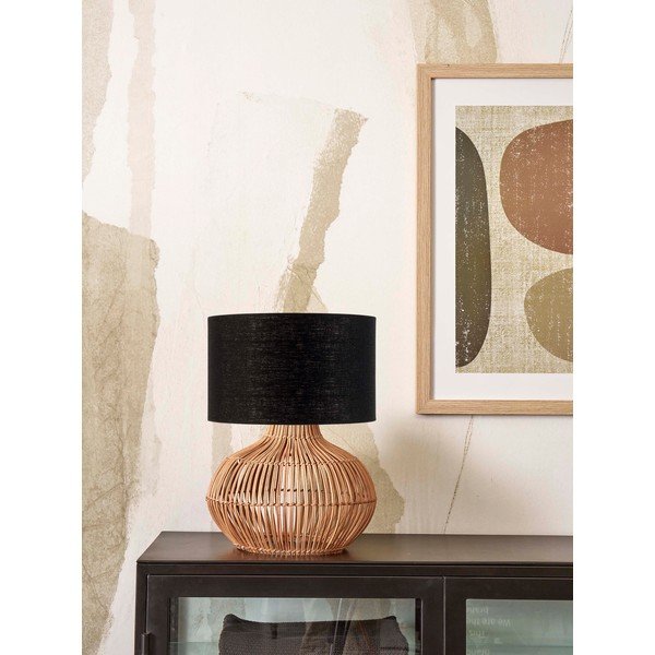 Lampada da tavolo con paralume in tessuto nero e naturale (altezza 48 cm) Kalahari - Good&Mojo-image-1