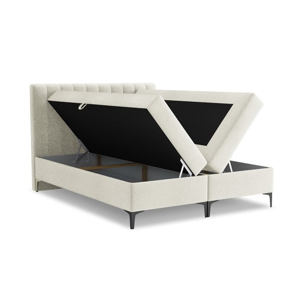 Letto boxspring beige con contenitore 160x200 cm Puhala – Makamii-image-1